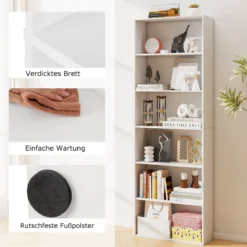178 cm Bücherregal mit 2 Kippsicherungssets Freistehendes Standregal Display Regal Weiß