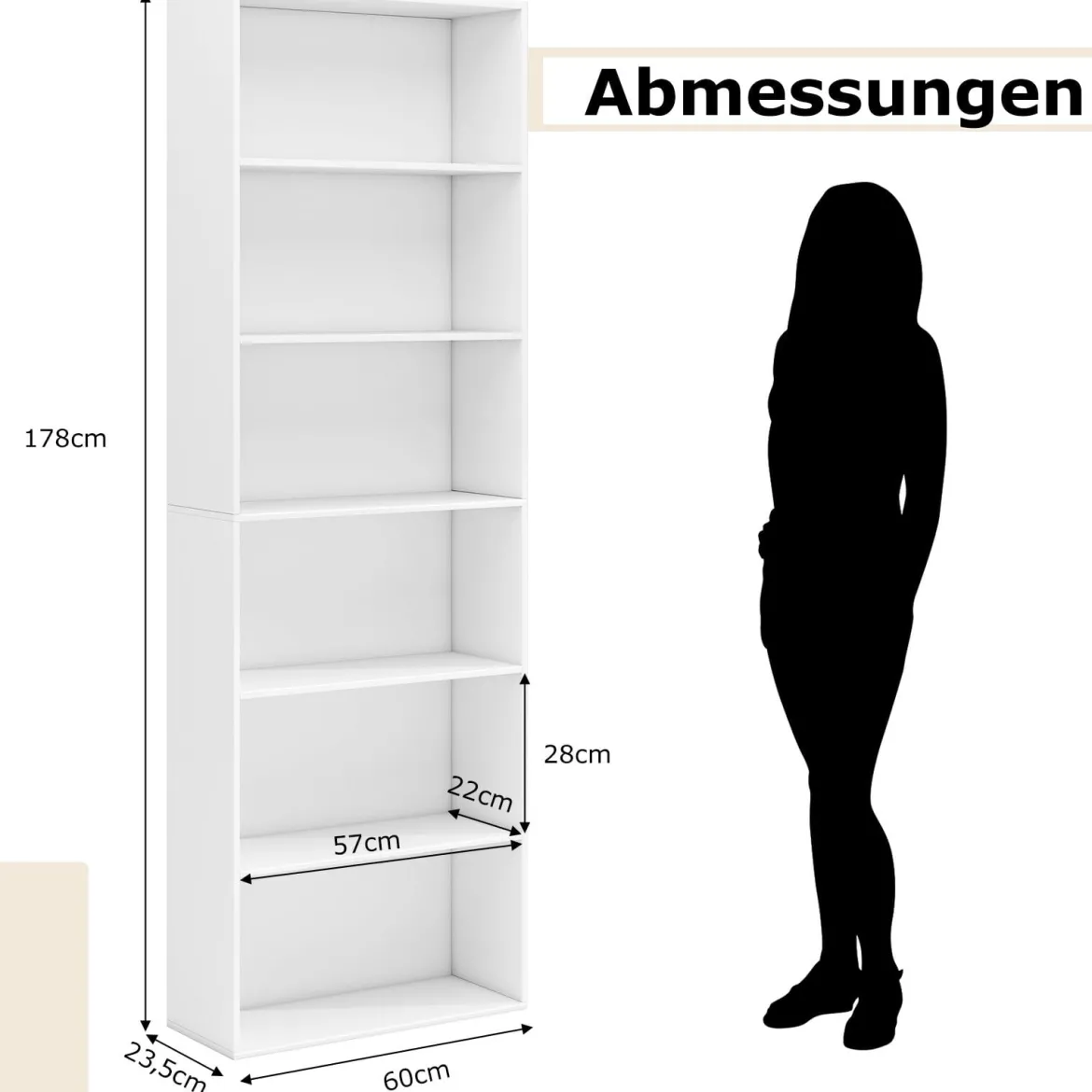 178 cm Bücherregal mit 2 Kippsicherungssets Freistehendes Standregal Display Regal Weiß
