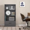 120 cm Bücherregal mit Schubladen 4 Ebenen Lagerregal aus Holz Standregal 60 x 38 x 120 cm Grau
