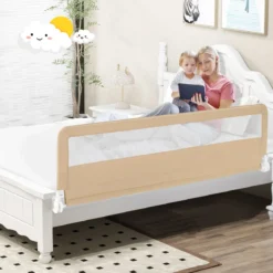 180 cm Beige Lange Klappbares Bettgitter mit Sicherheitsgurten 180° Faltbar