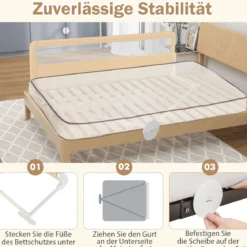 180 cm Beige Lange Klappbares Bettgitter mit Sicherheitsgurten 180° Faltbar
