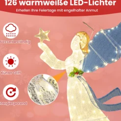 152 cm beleuchtete Engel-Weihnachtsdekoration 3D vorbeleuchteter Engel mit Heiligenschein Flügeln