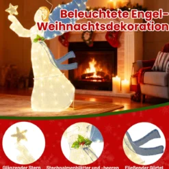 152 cm beleuchtete Engel-Weihnachtsdekoration 3D vorbeleuchteter Engel mit Heiligenschein Flügeln
