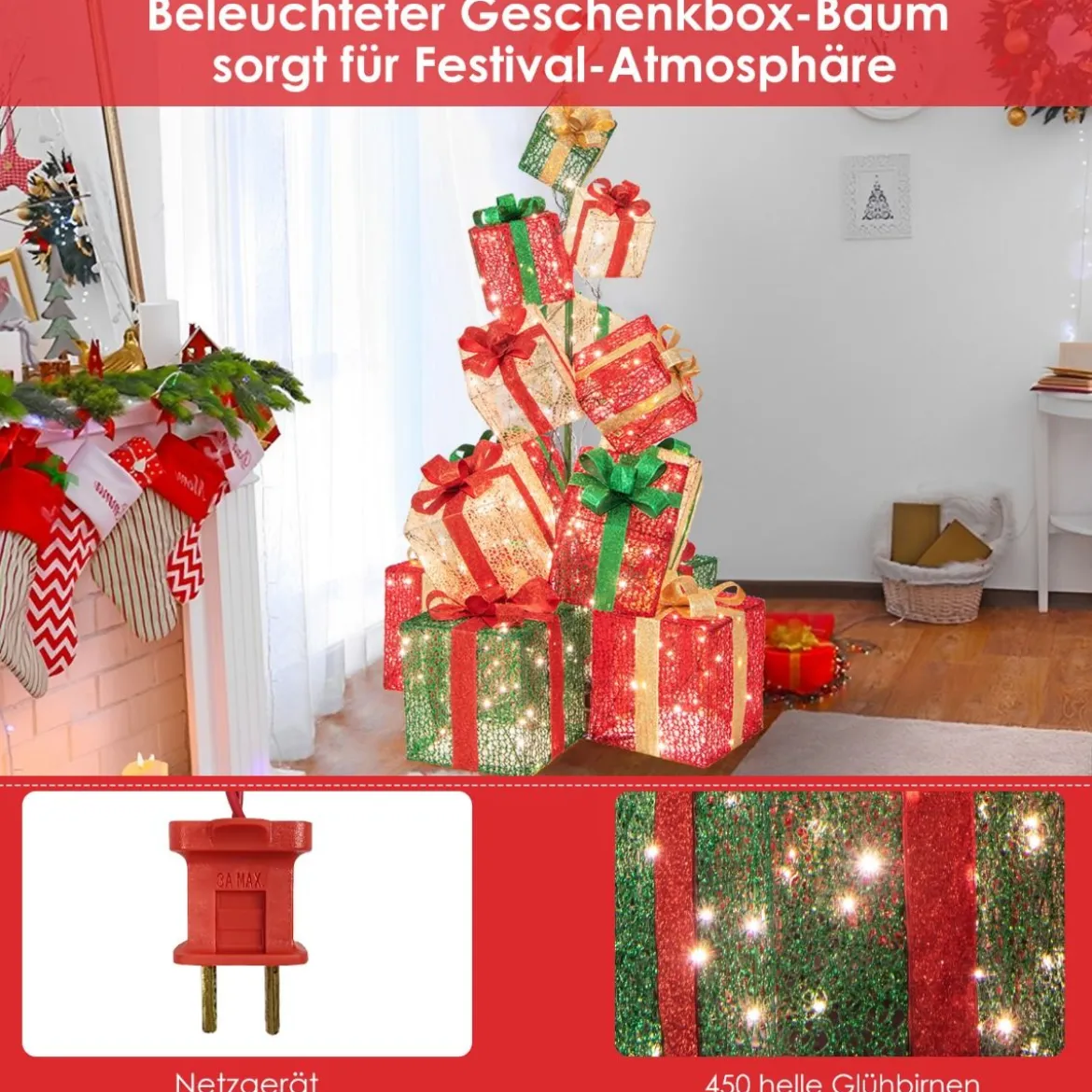 170 cm Beleuchteter Geschenkbox Set 15 Gestapelte Voreingestellte Weihnachtsgeschenkkartons