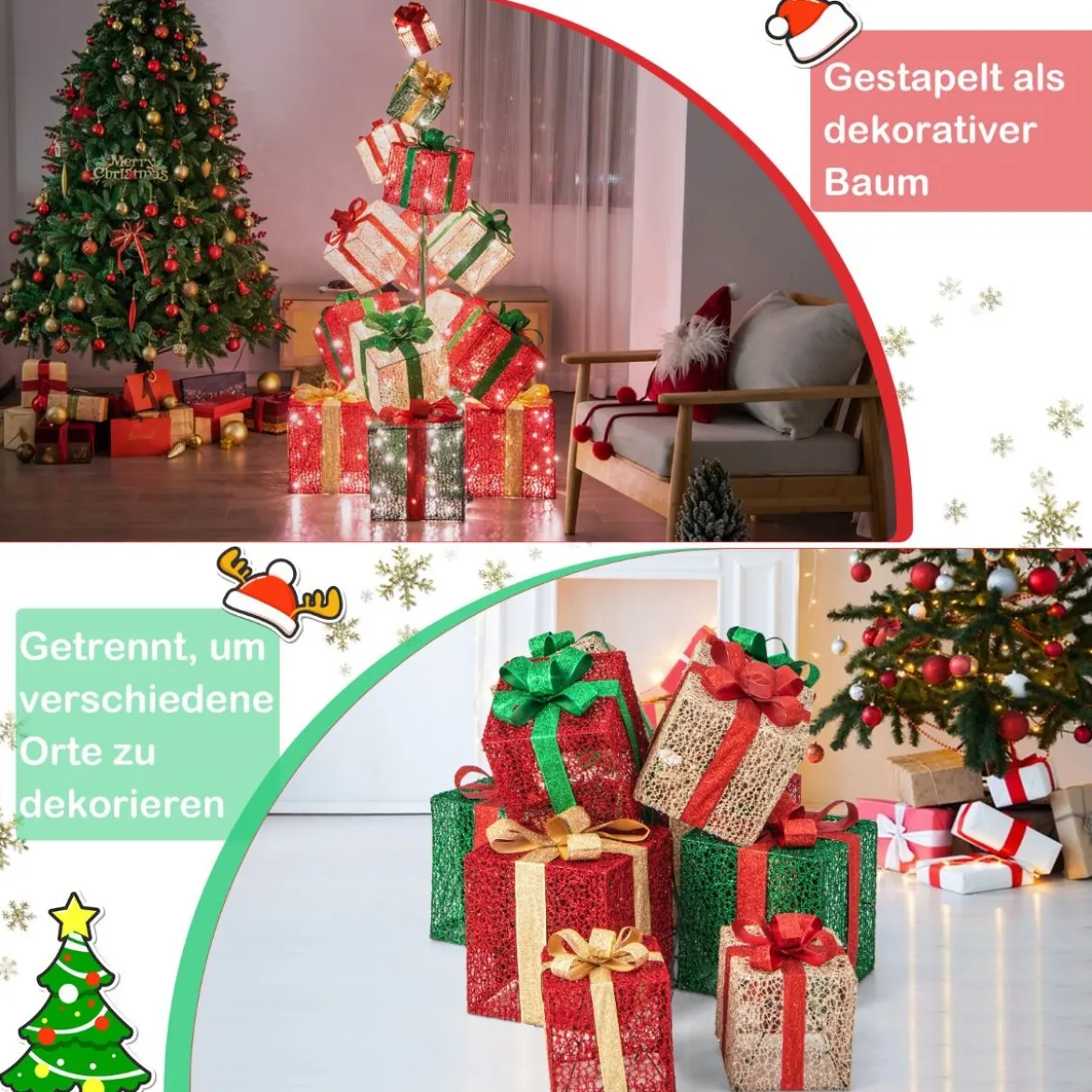170 cm Beleuchteter Geschenkbox Set 15 Gestapelte Voreingestellte Weihnachtsgeschenkkartons