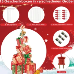 170 cm Beleuchteter Geschenkbox Set 15 Gestapelte Voreingestellte Weihnachtsgeschenkkartons