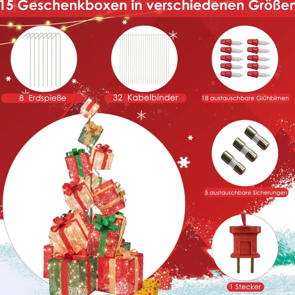 170 cm Beleuchteter Geschenkbox Set 15 Gestapelte Voreingestellte Weihnachtsgeschenkkartons