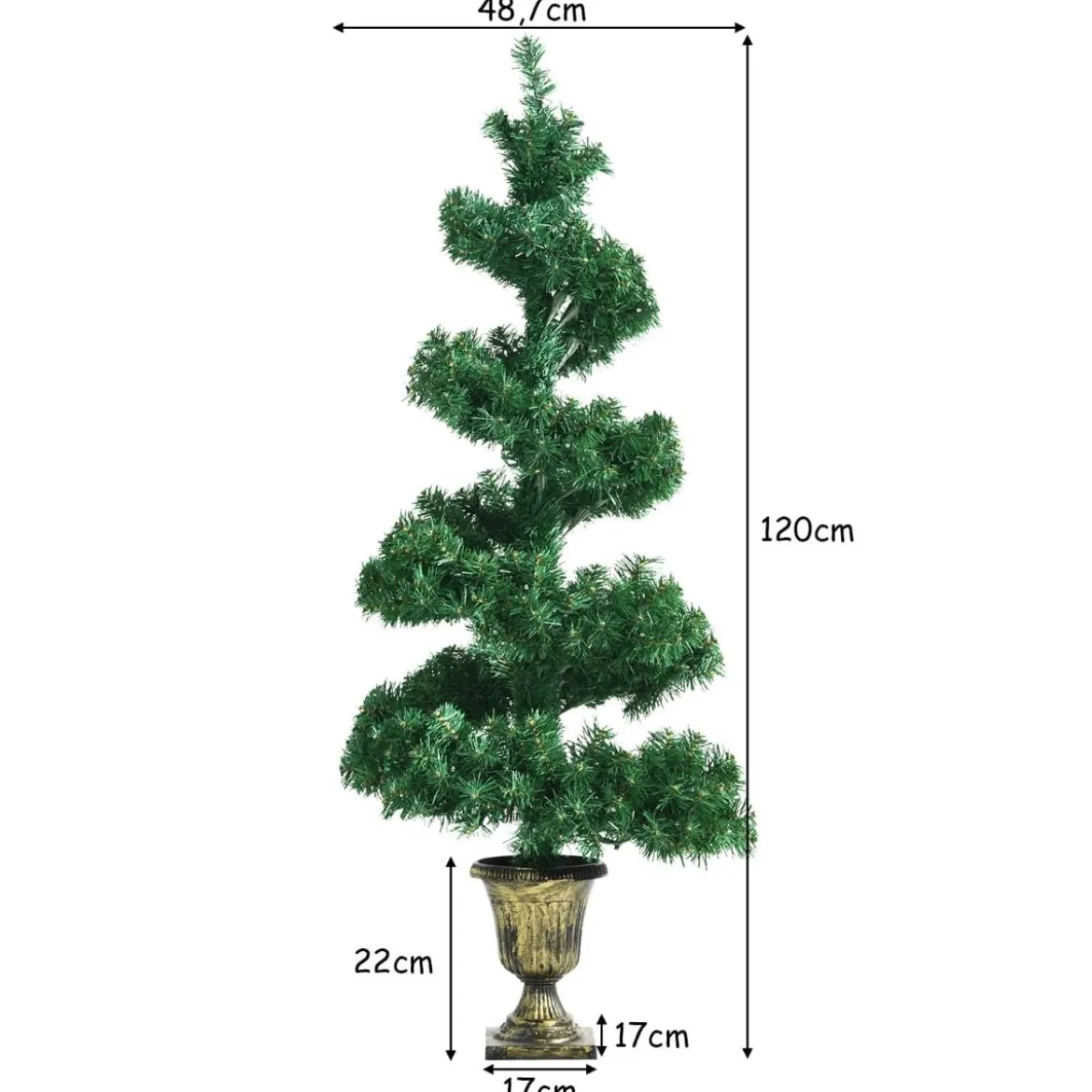 120 cm beleuchteter künstlicher Spiral-Weihnachtsbaum mit 150 LED-Lichtern Spiral-PVC-Baum Grün