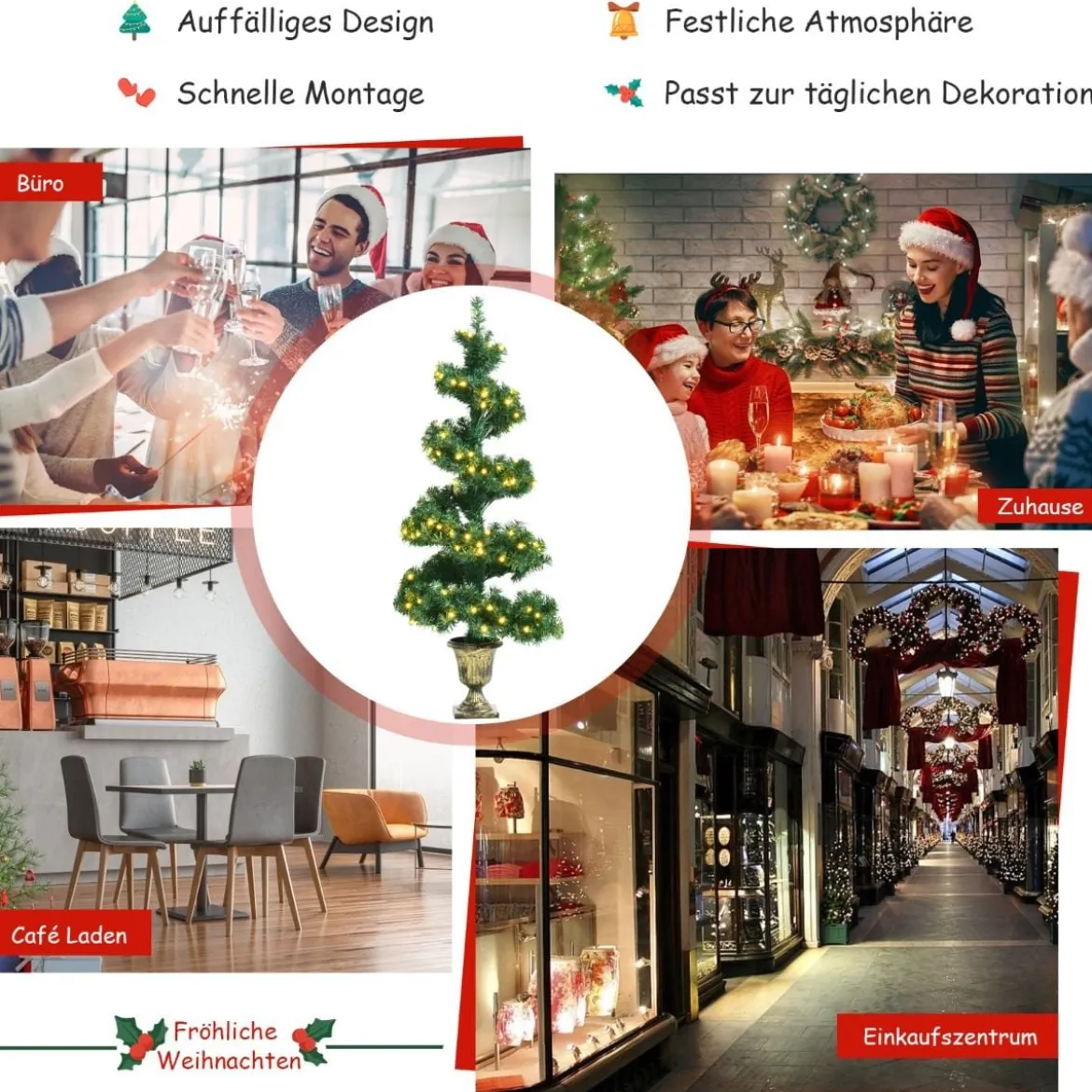 120 cm beleuchteter künstlicher Spiral-Weihnachtsbaum mit 150 LED-Lichtern Spiral-PVC-Baum Grün
