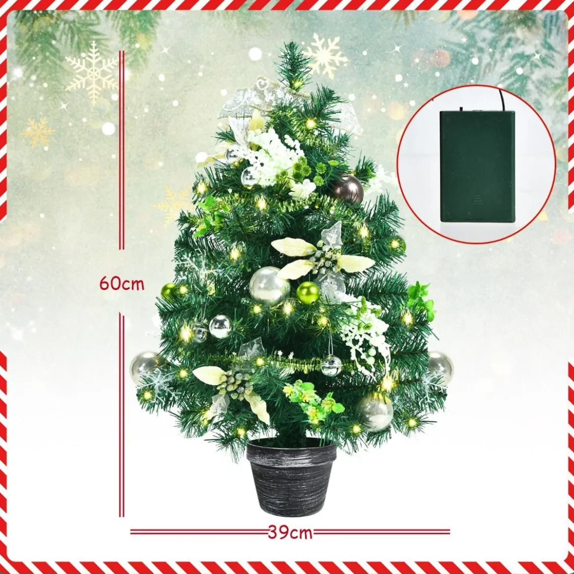 60 cm Beleuchteter künstlicher Tisch-Weihnachtsbaum Mini-Baum mit 40 LED-Lichtern Grün