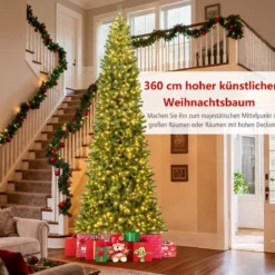 360 cm Beleuchteter Künstlicher Weihnachtsbaum Tannenbaum mit 2536 PVC Zweigspitzen Grün