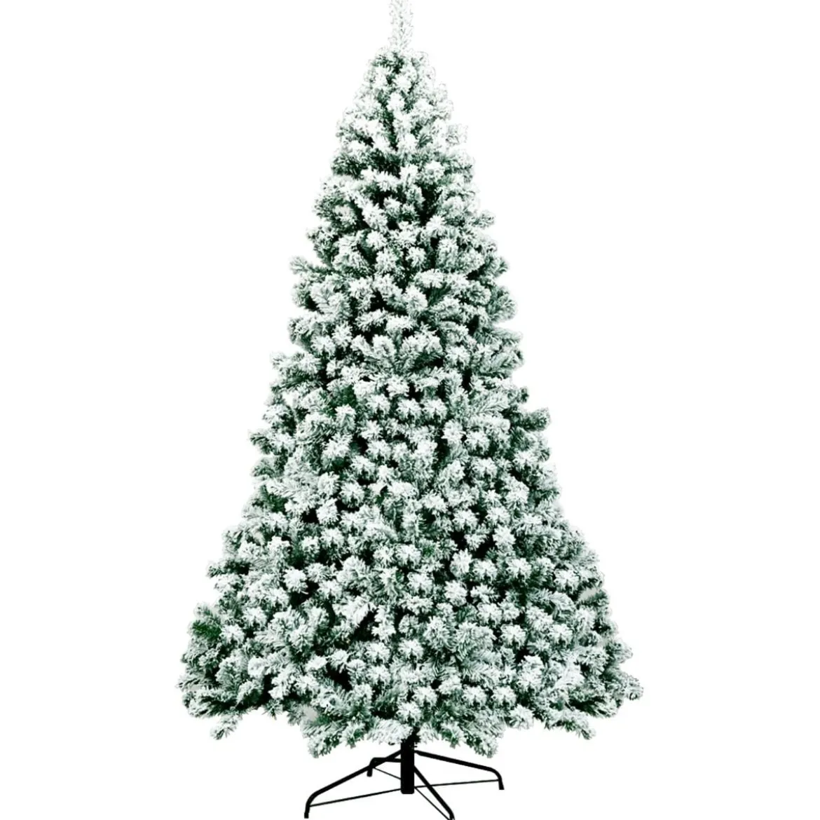 225 cm beleuchteter schneebedeckter Weihnachtsbaum mit klappbarer Metallständer Grün + Weiß