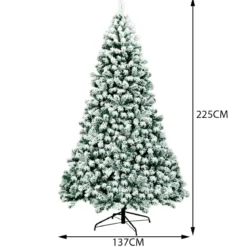 225 cm beleuchteter schneebedeckter Weihnachtsbaum mit klappbarer Metallständer Grün + Weiß