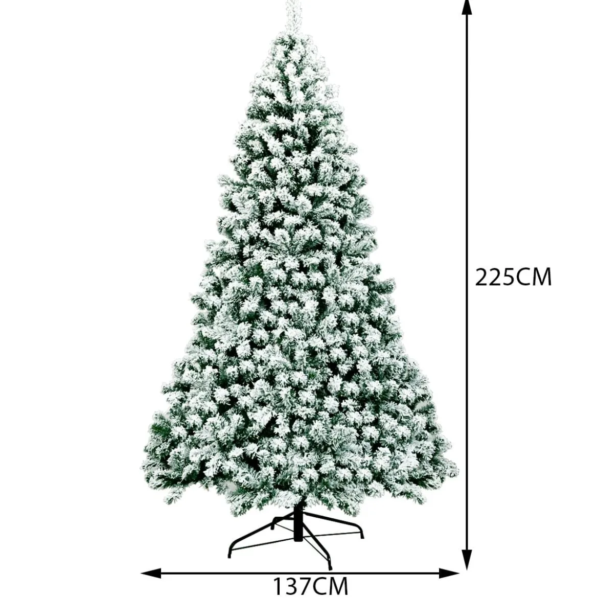 225 cm beleuchteter schneebedeckter Weihnachtsbaum mit klappbarer Metallständer Grün + Weiß
