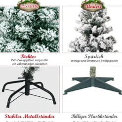 225 cm beleuchteter schneebedeckter Weihnachtsbaum mit klappbarer Metallständer Grün + Weiß
