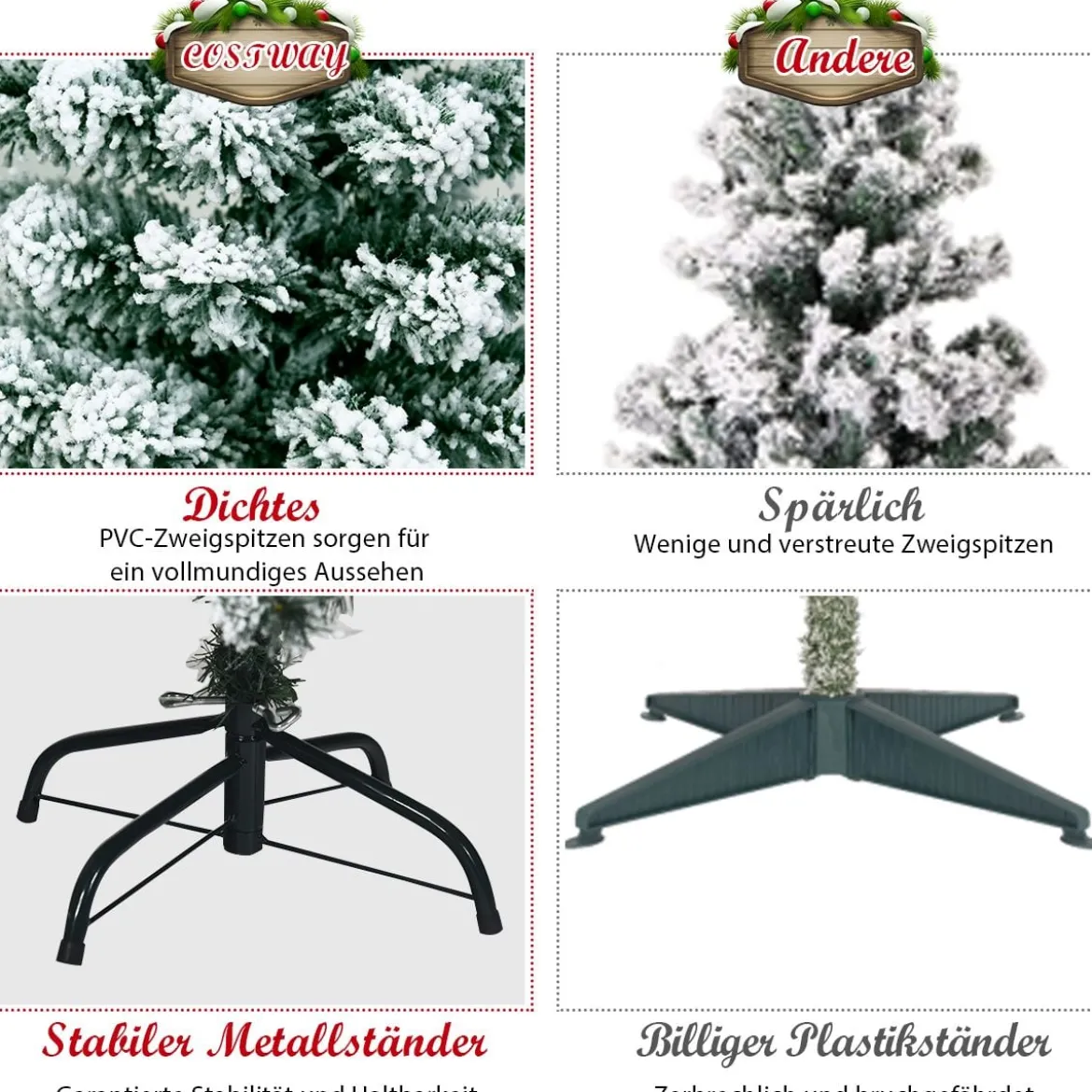 225 cm beleuchteter schneebedeckter Weihnachtsbaum mit klappbarer Metallständer Grün + Weiß