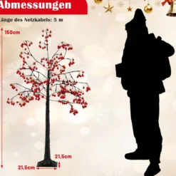 150 cm beleuchteter Weihnachtsbaum künstlicher Lichterbaum mit biegsamen Zweigen Weihnachtsbeleuchtung Rot