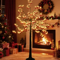 150 cm beleuchteter Weihnachtsbaum künstlicher Lichterbaum mit biegsamen Zweigen Weihnachtsbeleuchtung Rot