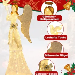 165cm Beleuchteter Weihnachtsengel mit 150 Warmweißen LED-Lichtern & Taube Weihnachtsdeko