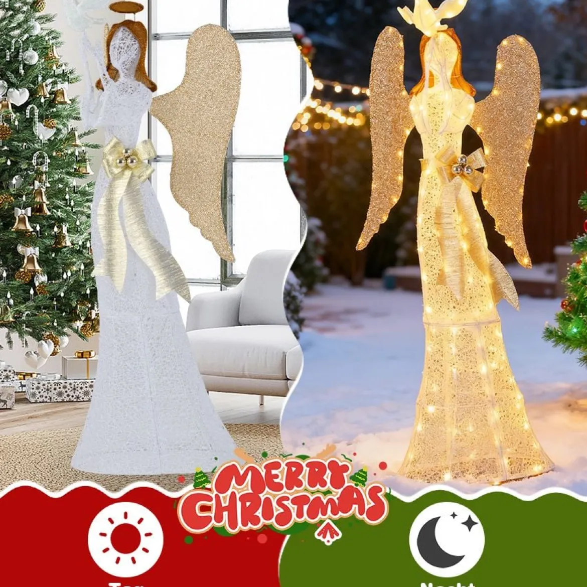 165cm Beleuchteter Weihnachtsengel mit 150 Warmweißen LED-Lichtern & Taube Weihnachtsdeko