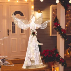 150 cm Beleuchtete Weihnachtsfigur mit 100 Warmweißen LED-Lichtern Engel Weihnachtsdeko