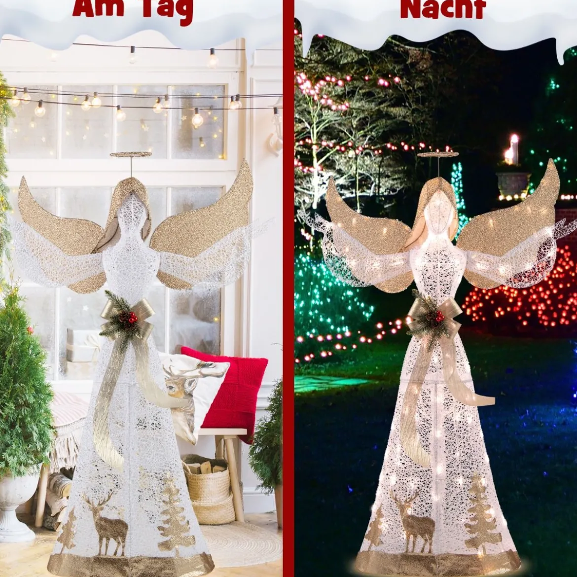 150 cm Beleuchtete Weihnachtsfigur mit 100 Warmweißen LED-Lichtern Engel Weihnachtsdeko