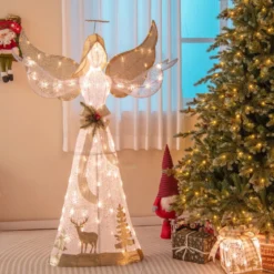 150 cm Beleuchtete Weihnachtsfigur mit 100 Warmweißen LED-Lichtern Engel Weihnachtsdeko