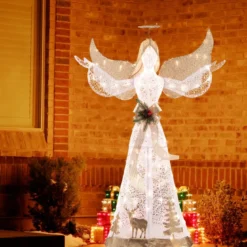 150 cm Beleuchtete Weihnachtsfigur mit 100 Warmweißen LED-Lichtern Engel Weihnachtsdeko