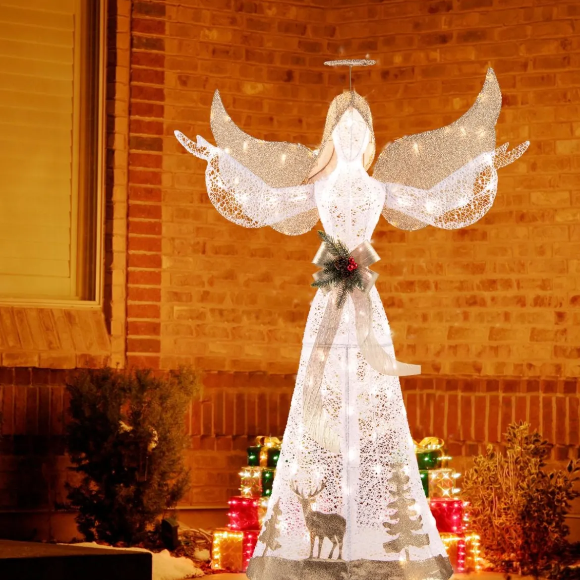 150 cm Beleuchtete Weihnachtsfigur mit 100 Warmweißen LED-Lichtern Engel Weihnachtsdeko