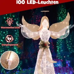 150 cm Beleuchtete Weihnachtsfigur mit 100 Warmweißen LED-Lichtern Engel Weihnachtsdeko