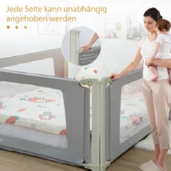 200 cm Bettgitter Höhenverstellbar Bettschutzgitter mit Verbindungszubehör Grau