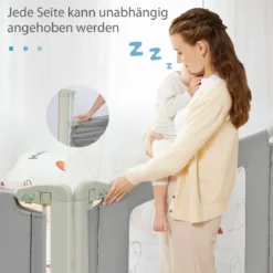 180 cm Bettgitter Höhenverstellbar Bettschutzgitter mit Verbindungszubehör Grau