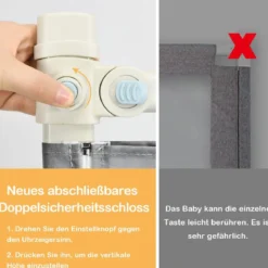 175cm Bettgitter 24 Stufen höhenverstellbares Babygitter mit Doppeltem Verschluss Grau