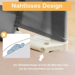 175cm Bettgitter 24 Stufen höhenverstellbares Babygitter mit Doppeltem Verschluss Dunkelgrau