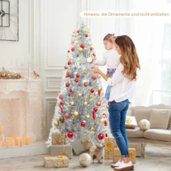 180 cm Bleistift Lametta-Weihnachtsbaum mit Warmweißen LED-Leuchten Schlanker Christbaum