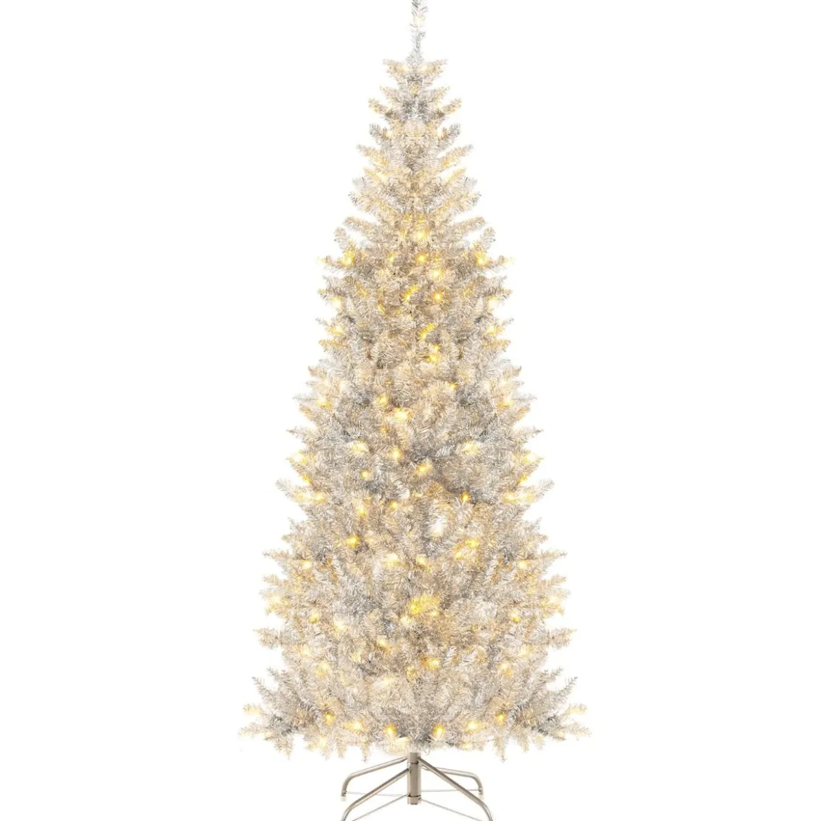 180 cm Bleistift Lametta-Weihnachtsbaum mit Warmweißen LED-Leuchten Schlanker Christbaum