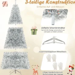 180 cm Bleistift Lametta-Weihnachtsbaum mit Warmweißen LED-Leuchten Schlanker Christbaum
