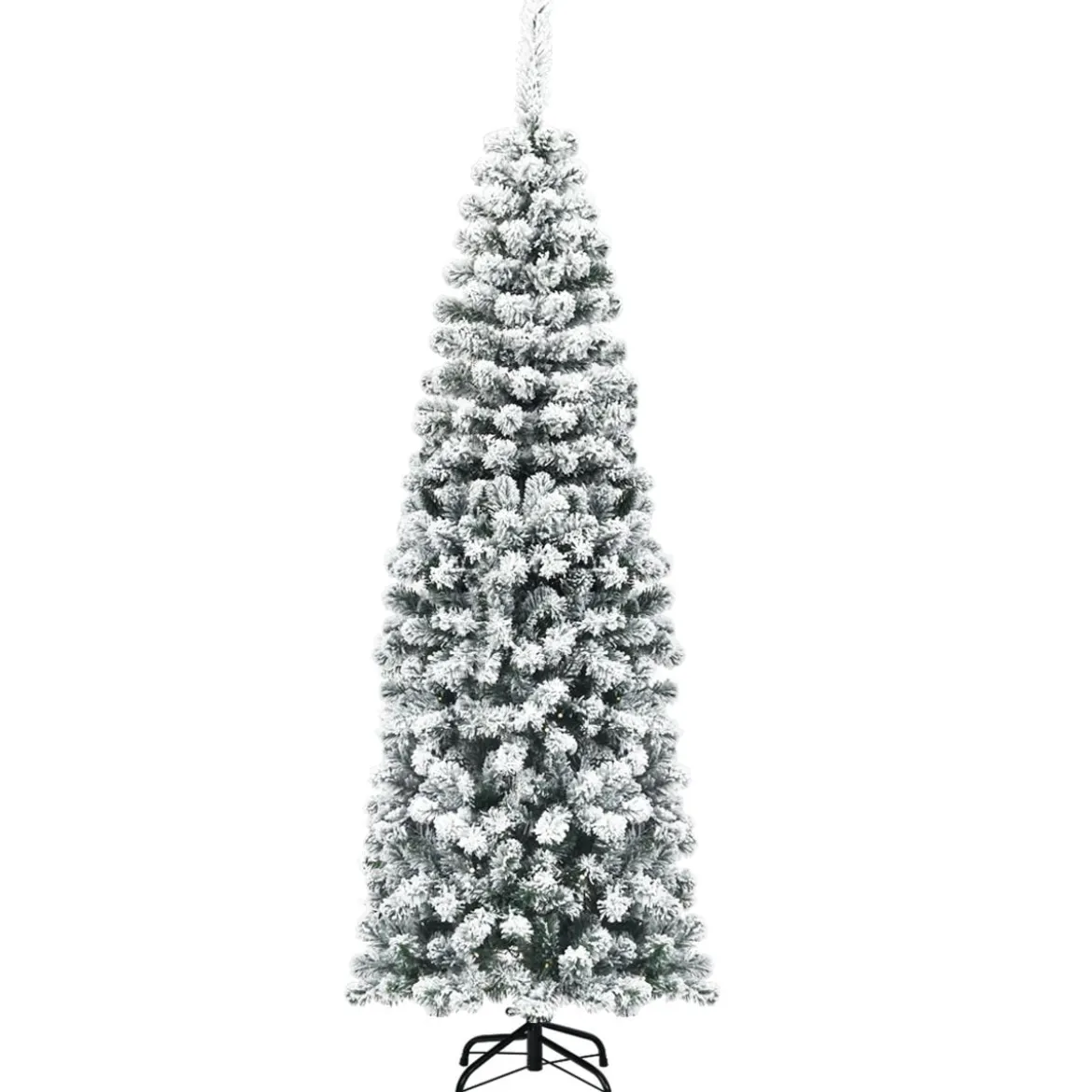 180 cm Bleistift Weihnachtsbaum mit Schnee künstlicher Tannenbaum mit Metallständer Grün + Weiß