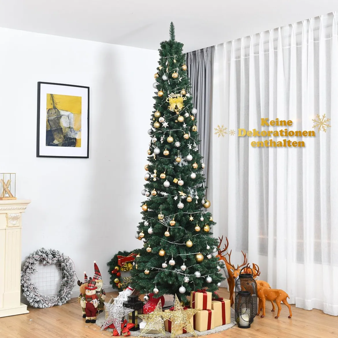 270cm Bleistift Weihnachtsbaum künstlicher Tannenbaum mit Metallständer Grün