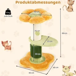 69 cm Blumen Katzenbaum mit Gepolstertem Plüsch-Sitzplatz Kleiner Kletterbaum Kratzbaum Gelb