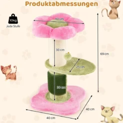 69 cm Blumen Katzenbaum mit Gepolstertem Plüsch-Sitzplatz Kleiner Kletterbaum Kratzbaum Rosa