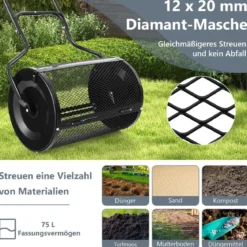 68 cm Breiter Kompoststreuer mit Verbesserten Seitlichen Riegeln & U-förmigem Griff Schwarz