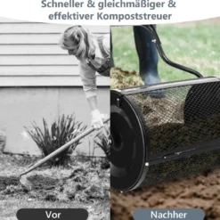 68 cm Breiter Kompoststreuer mit Verbesserten Seitlichen Riegeln & U-förmigem Griff Schwarz