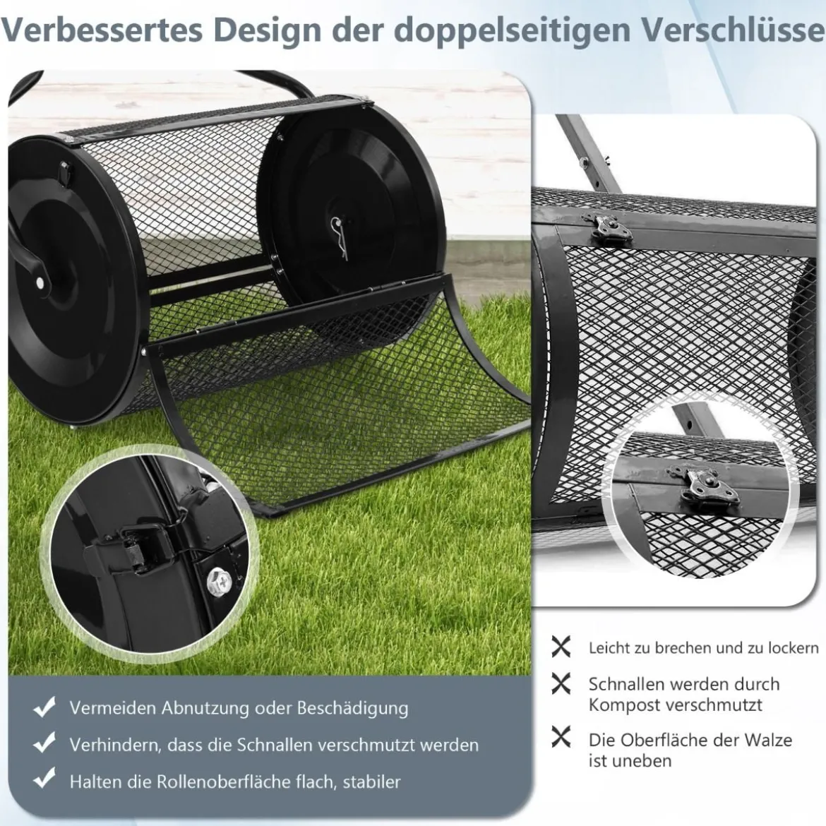 68 cm Breiter Kompoststreuer mit Verbesserten Seitlichen Riegeln & U-förmigem Griff Schwarz