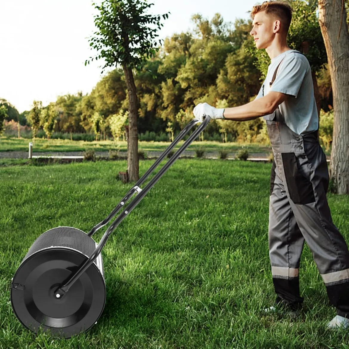 68 cm Breiter Kompoststreuer mit Verbesserten Seitlichen Riegeln & U-förmigem Griff Schwarz