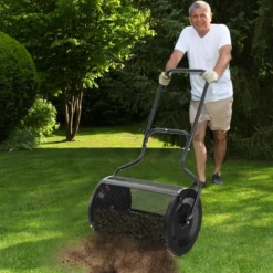 68 cm Breiter Kompoststreuer mit Verbesserten Seitlichen Riegeln & U-förmigem Griff Schwarz