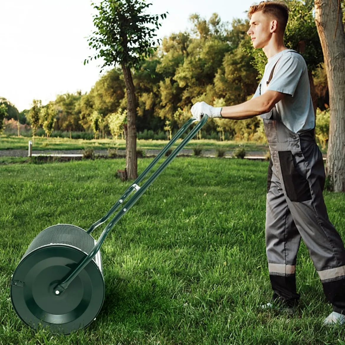 68 cm Breiter Kompoststreuer mit Verbesserten Seitlichen Riegeln & U-förmigem Griff Grün