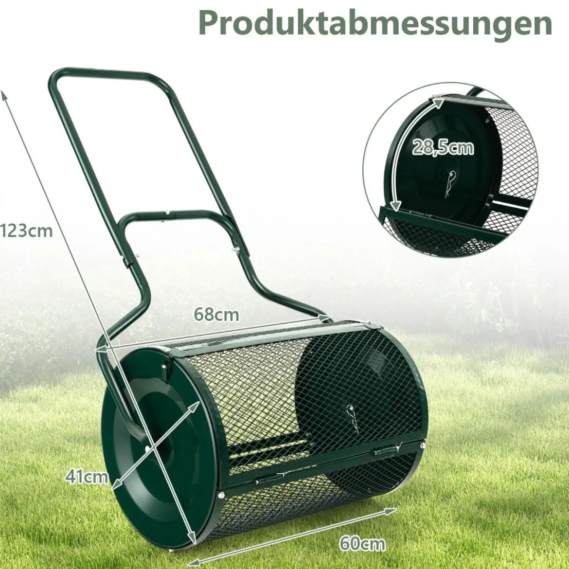 68 cm Breiter Kompoststreuer mit Verbesserten Seitlichen Riegeln & U-förmigem Griff Grün