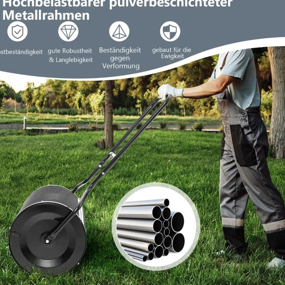 68 cm Breiter Kompoststreuer mit Verbesserten Seitlichen Riegeln & U-förmigem Griff Grün