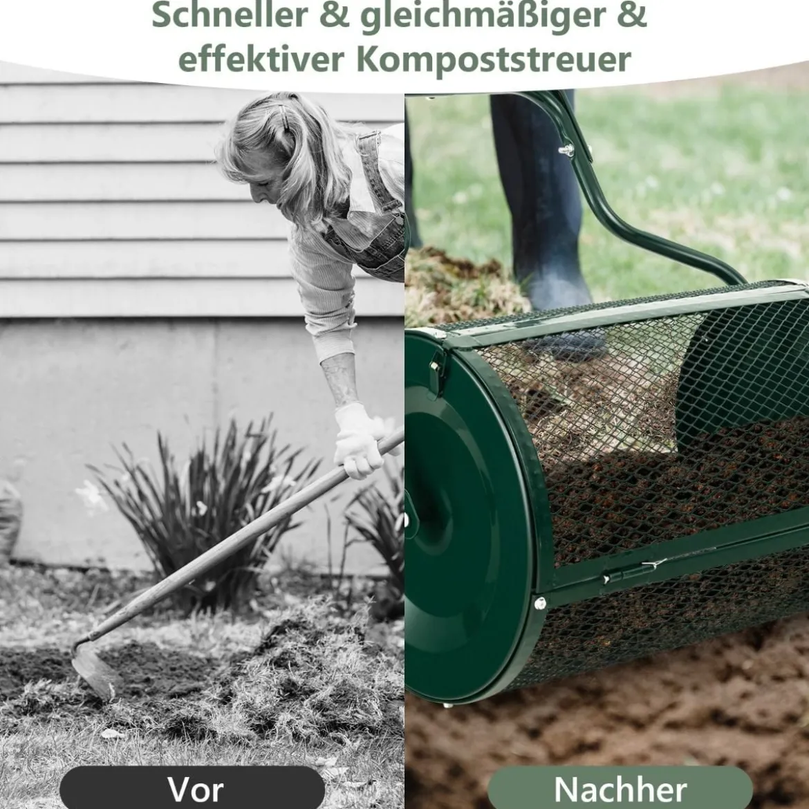 68 cm Breiter Kompoststreuer mit Verbesserten Seitlichen Riegeln & U-förmigem Griff Grün